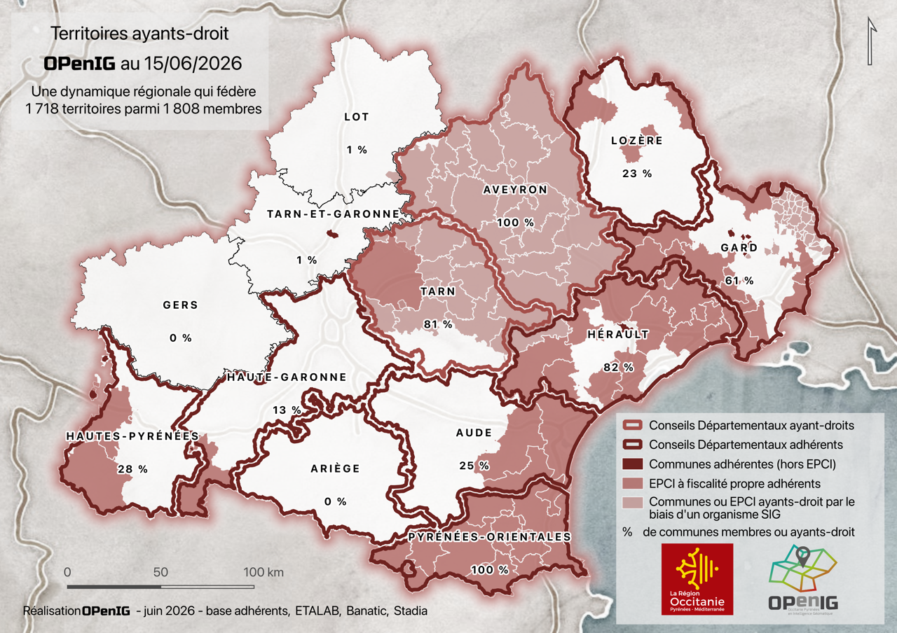 Carte des 1718 territoires ayants-droit d'OPenIG au 15 juin 2026