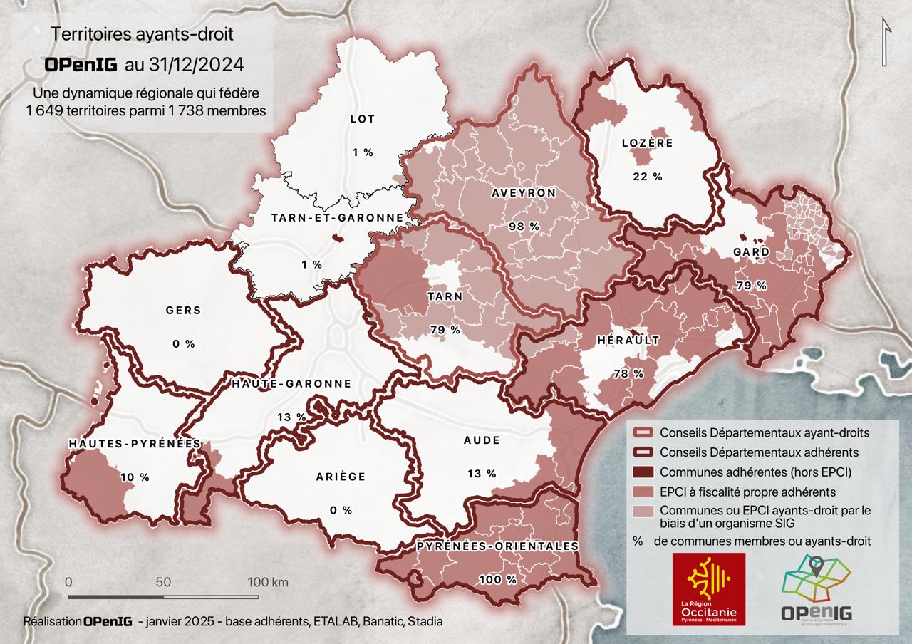 Carte des collectivités et EPCI à fiscalité propre membres ou ayants-droit d'OPenIG