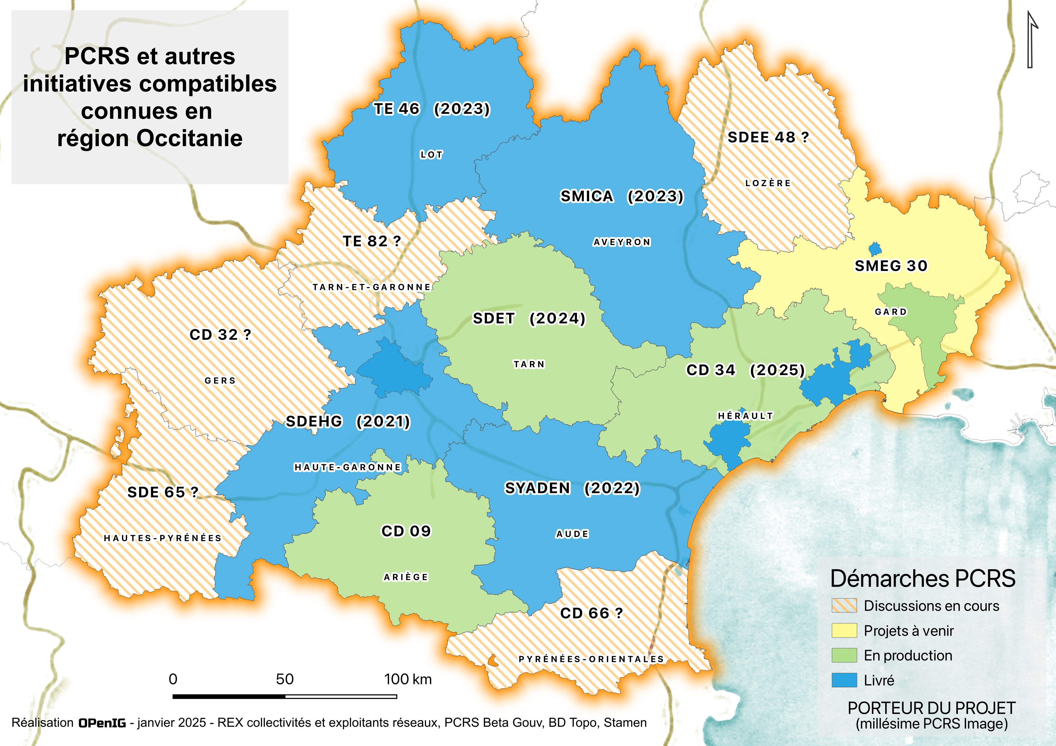 Carte des PCRS en Occitanie en janvier 202